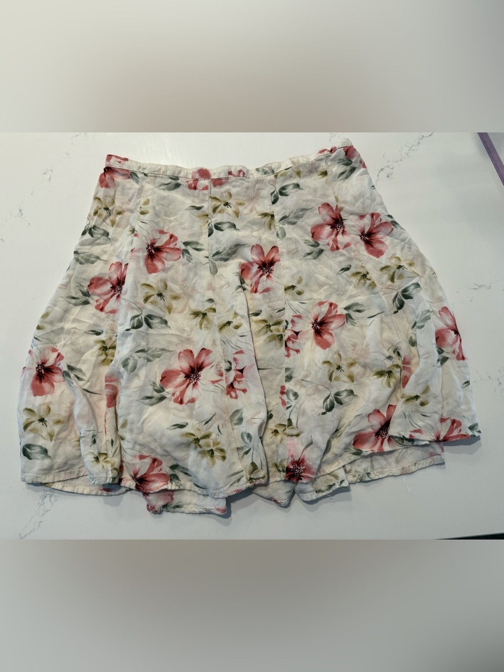 Hollister Cream Skirt with Pink & Green Floral Wash